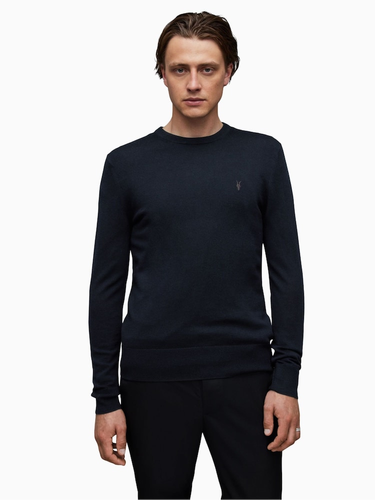 AllSaints Navy Mode Merino Crew Jumper - Image 1 of 11