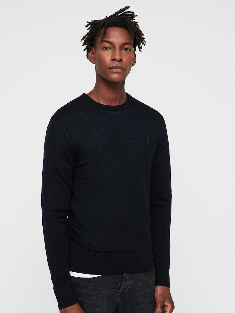 AllSaints Navy Mode Merino Crew Jumper - Image 11 of 11
