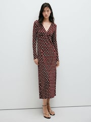 Mango Red Polka Dot Ribbed V-Neck Maxi Dress - Image 1 of 7