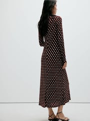 Mango Red Polka Dot Ribbed V-Neck Maxi Dress - Image 2 of 7