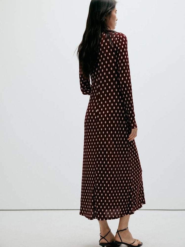 Mango Red Polka Dot Ribbed V-Neck Maxi Dress - Image 2 of 7