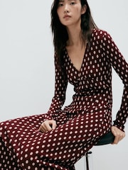 Mango Red Polka Dot Ribbed V-Neck Maxi Dress - Image 3 of 7