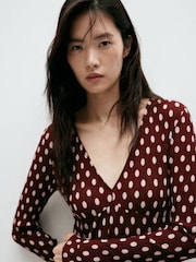 Mango Red Polka Dot Ribbed V-Neck Maxi Dress - Image 4 of 7