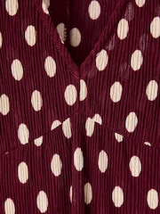 Mango Red Polka Dot Ribbed V-Neck Maxi Dress - Image 6 of 7