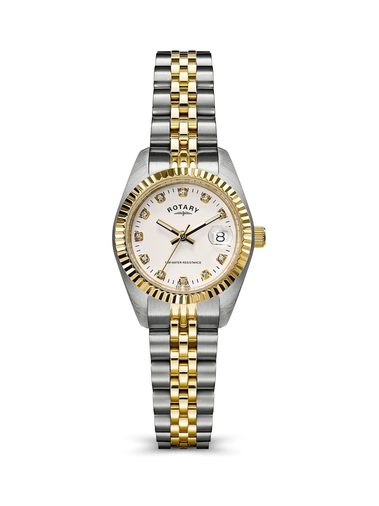 Rotary Silver Cocktail Stone Set Dial Two Tone Plated Stainless Steel Bracelet Watch - Image 2 of 5