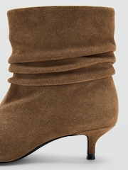 Mango Brown Suede Ruched Kitten Heel Ankle Boots - Image 2 of 4