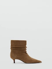 Mango Brown Suede Ruched Kitten Heel Ankle Boots - Image 3 of 4