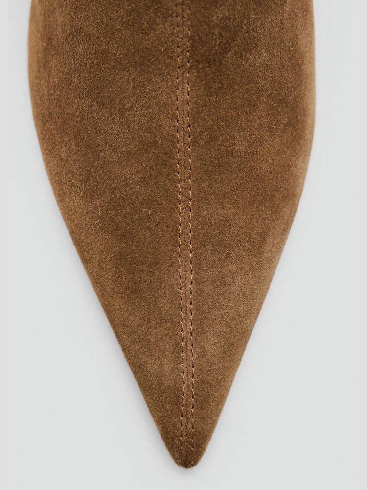 Mango Brown Suede Ruched Kitten Heel Ankle Boots - Image 4 of 4