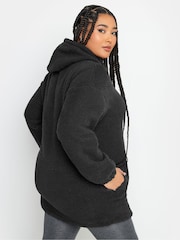 Yours Curve Black Teddy Hooded Sweatshirt - Image 2 of 5