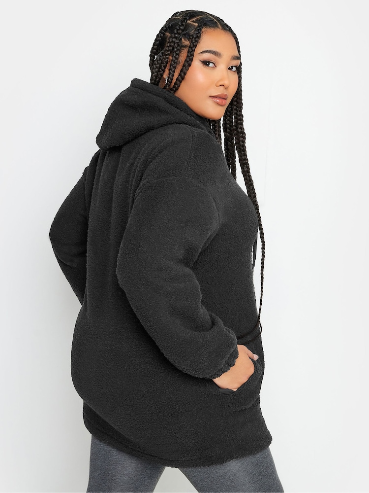 Yours Curve Black Teddy Hooded Sweatshirt - Image 2 of 5