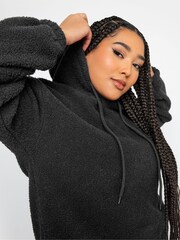 Yours Curve Black Teddy Hooded Sweatshirt - Image 5 of 5