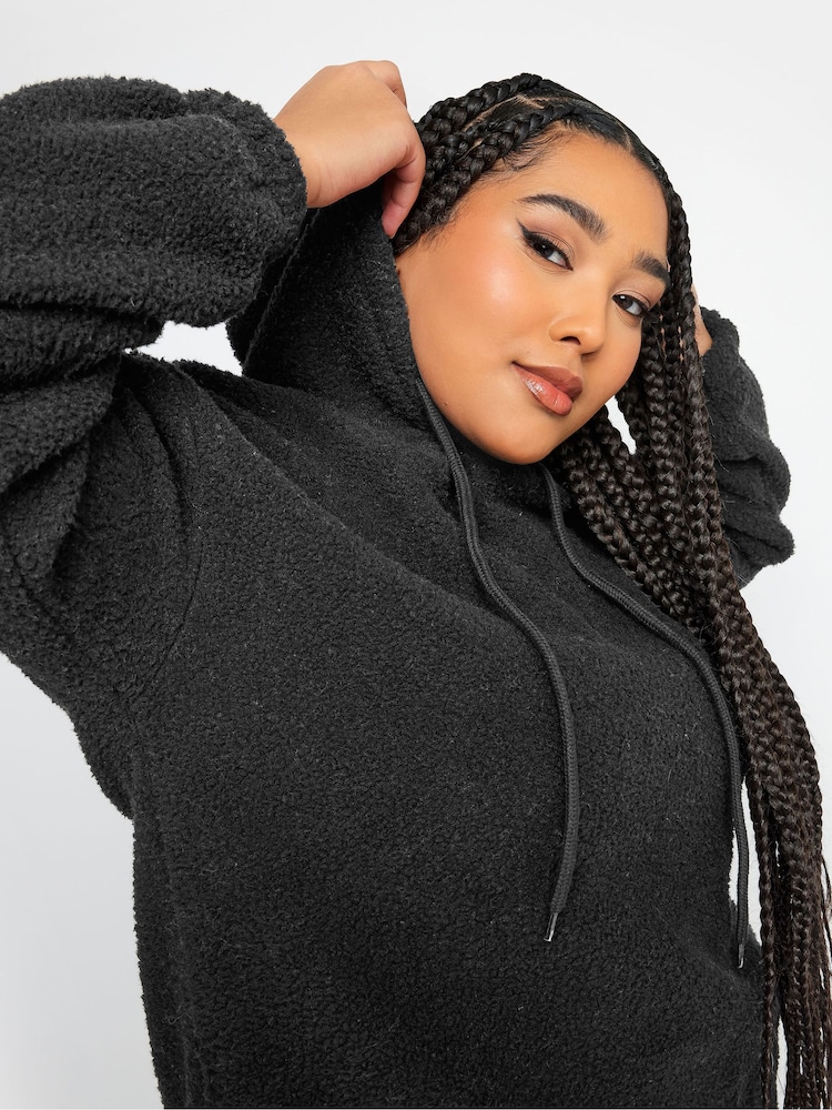 Yours Curve Black Teddy Hooded Sweatshirt - Image 5 of 5