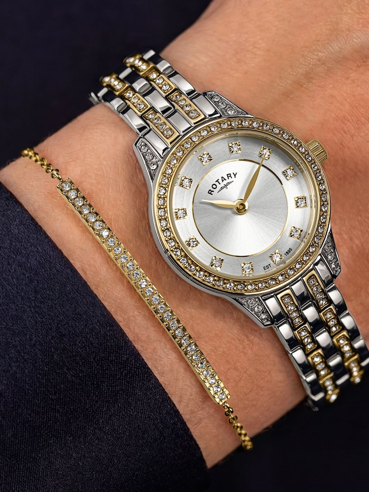 Rotary Silver Two Tone Stainless Steel Watch & Stone Set Bracelet Set - Image 1 of 6