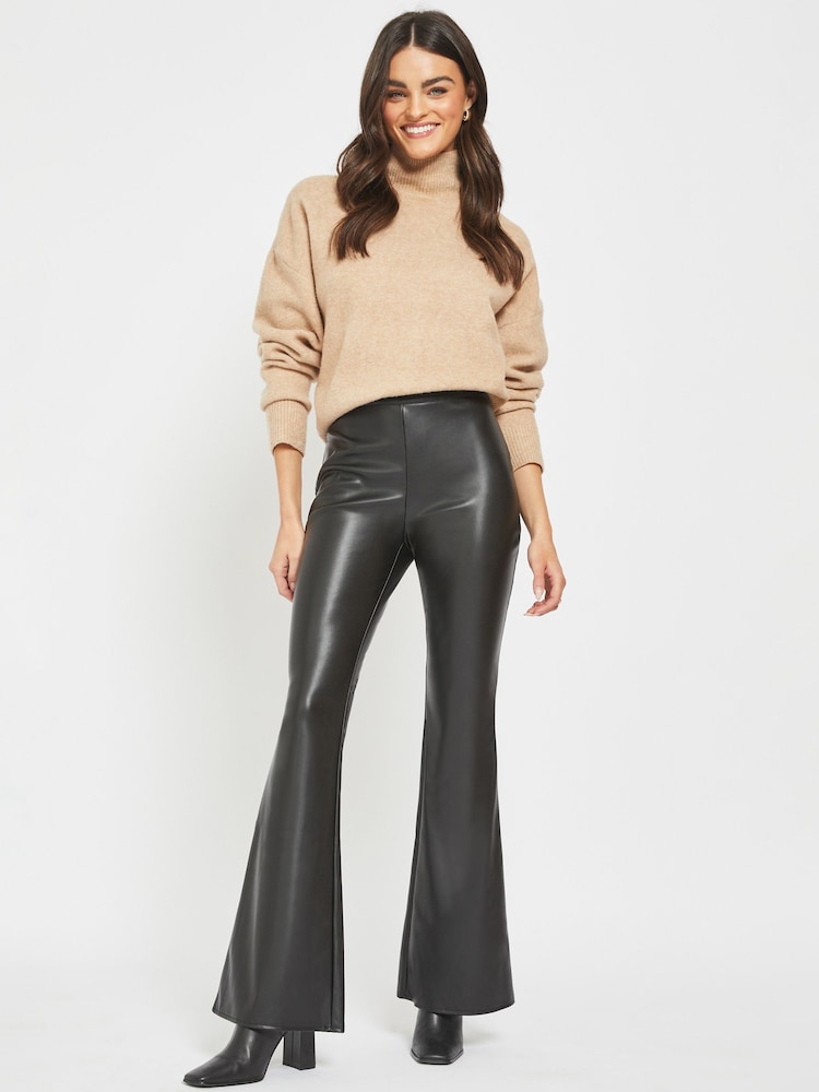 NOISY MAY Black Faux Leather Flared Trousers - Image 1 of 4