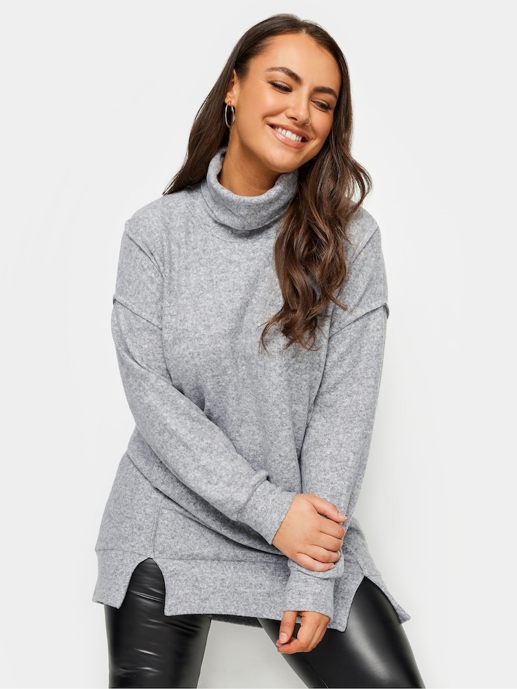 Grau/weiß - Yours Curve Rollkragenpullover mit weichem Griff - Bild 1 von 4 Grau/weiß - Yours Curve Rollkragenpullover mit weichem Griff - Bild 1 von 4