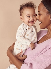 MORI Bear Print Viscose Cotton Blend Zip Up Sleepsuit - Image 2 of 5