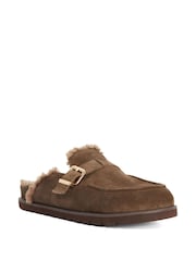 Dune London Khaki Brown Suede Gogetter Suede Buckle Backless Loafers - Image 2 of 5
