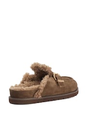 Dune London Khaki Brown Suede Gogetter Suede Buckle Backless Loafers - Image 3 of 5