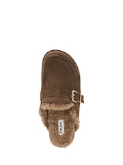 Dune London Khaki Brown Suede Gogetter Suede Buckle Backless Loafers - Image 4 of 5