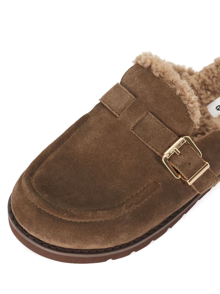 Dune London Khaki Brown Suede Gogetter Suede Buckle Backless Loafers - Image 5 of 5 Dune London Khaki Brown Suede Gogetter Suede Buckle Backless Loafers - Image 5 of 5