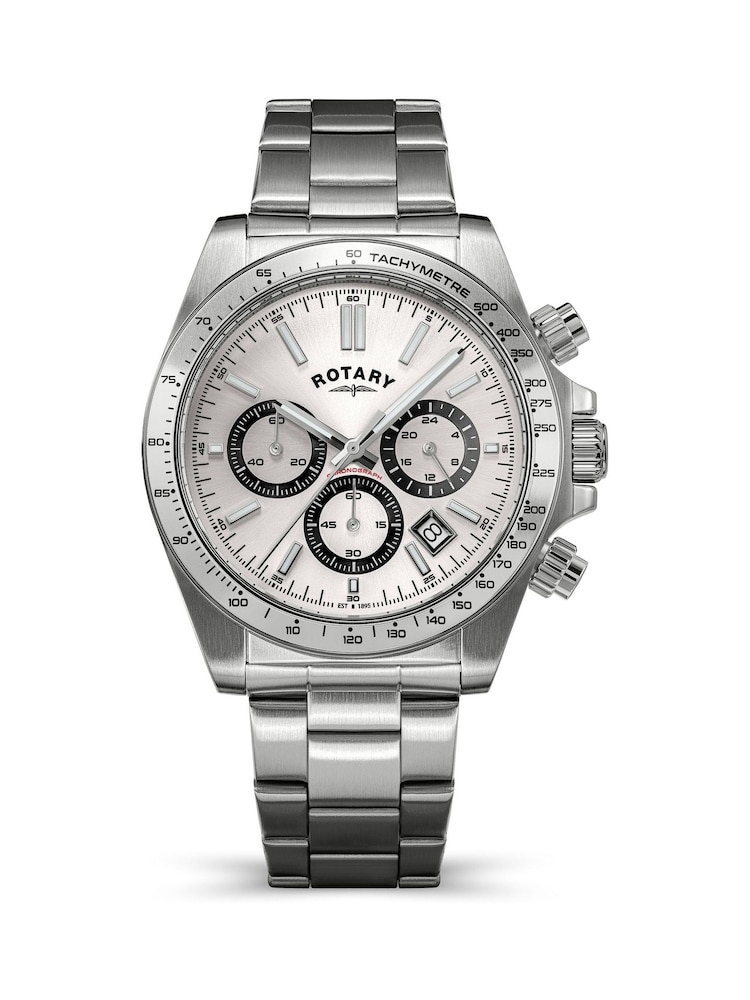 Rotary Silver Chronograph White Dial Stainless Steel Bracelet Watch - Image 1 of 6