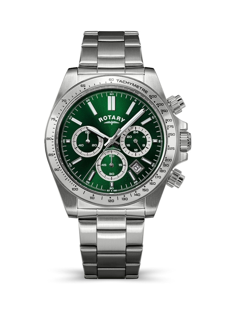 Rotary Silver Chronograph Green Dial Stainless Steel Bracelet Watch - Image 2 of 5 Rotary Silver Chronograph Green Dial Stainless Steel Bracelet Watch - Image 2 of 5