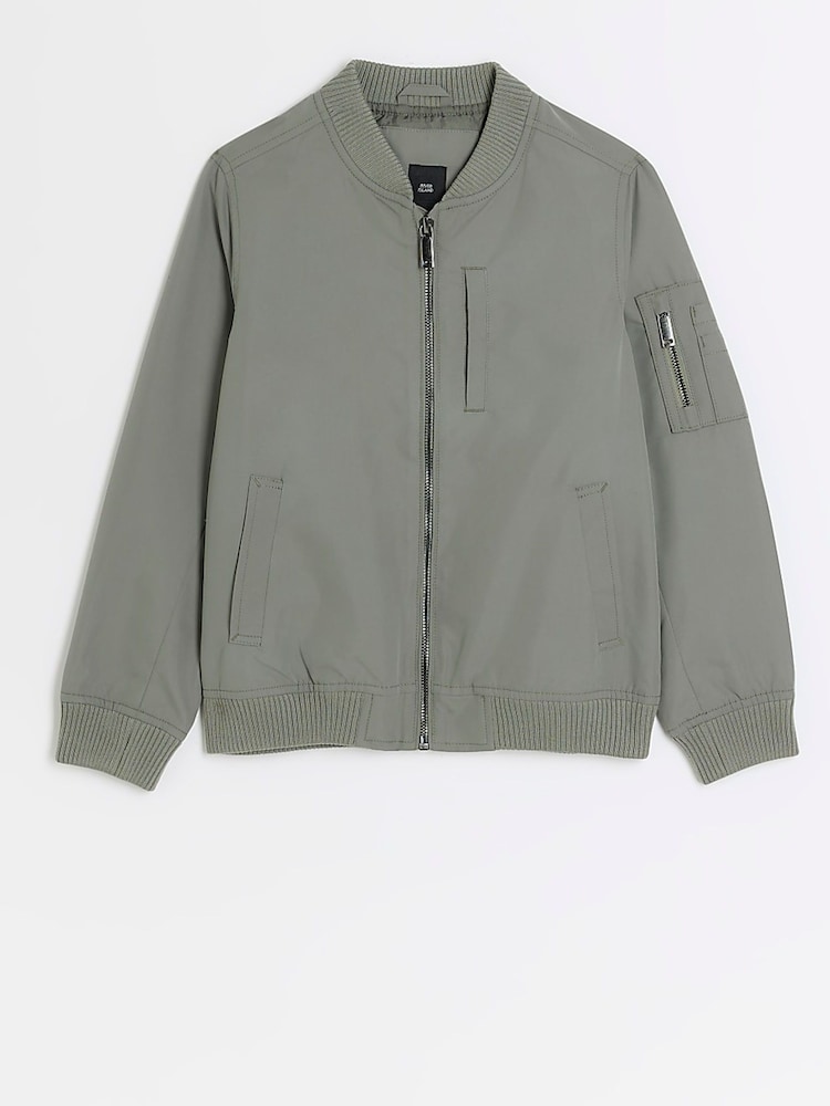 River Island Green Smart Bomber Boys Jacket - Image 1 of 4 River Island Green Smart Bomber Boys Jacket - Image 1 of 4