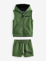 Khaki Green Top Gun Hooded 100% Cotton Gilet and Shorts Set (3mths-8yrs) - Image 6 of 8