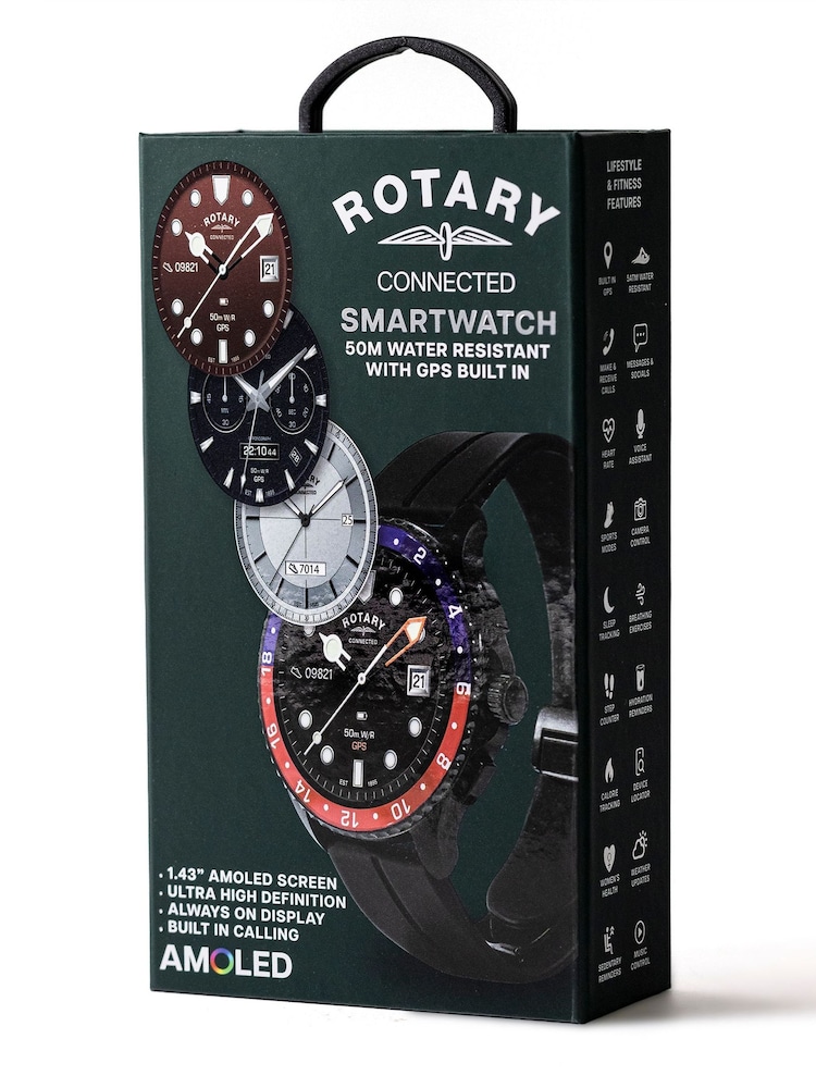 Rotary Black AMOLED GPS Silicone Strap Calling Smart Watch - Image 8 of 8