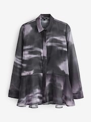 Blue/Black Abstract Printed Flutter Hem Long Sleeve Blouse - Image 5 of 6