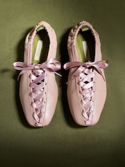 CERENE Pink Leather Arlo Lace Up Ballet Flats - Image 1 of 5