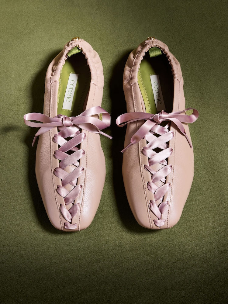 CERENE Pink Leather Arlo Lace Up Ballet Flats - Image 1 of 5