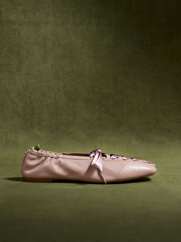 CERENE Pink Leather Arlo Lace Up Ballet Flats - Image 2 of 5
