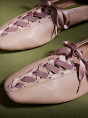CERENE Pink Leather Arlo Lace Up Ballet Flats - Image 4 of 5