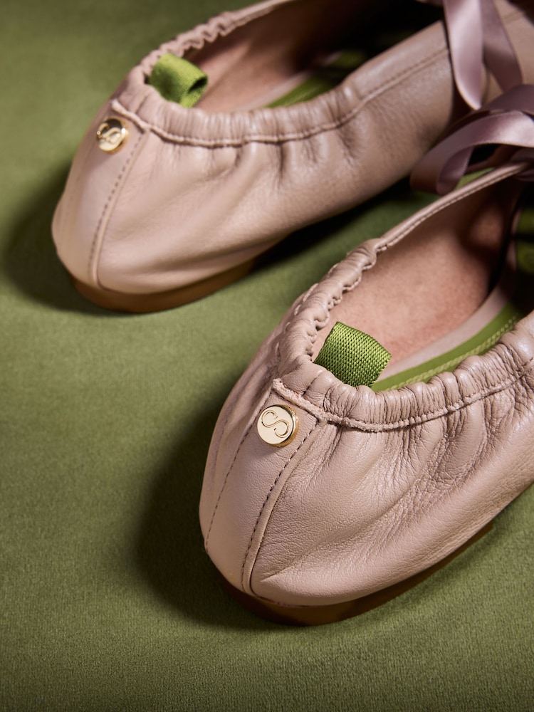 CERENE Pink Leather Arlo Lace Up Ballet Flats - Image 5 of 5