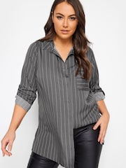 Yours Curve Grey Boyfriend Striped Shirt - Image 1 of 4
