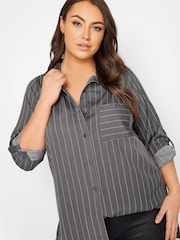 Yours Curve Grey Boyfriend Striped Shirt - Image 4 of 4