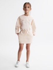 Reiss Pink Posie Sparkle Crew Neck Drawstring Dress - Image 1 of 6