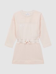 Reiss Pink Posie Sparkle Crew Neck Drawstring Dress - Image 2 of 6