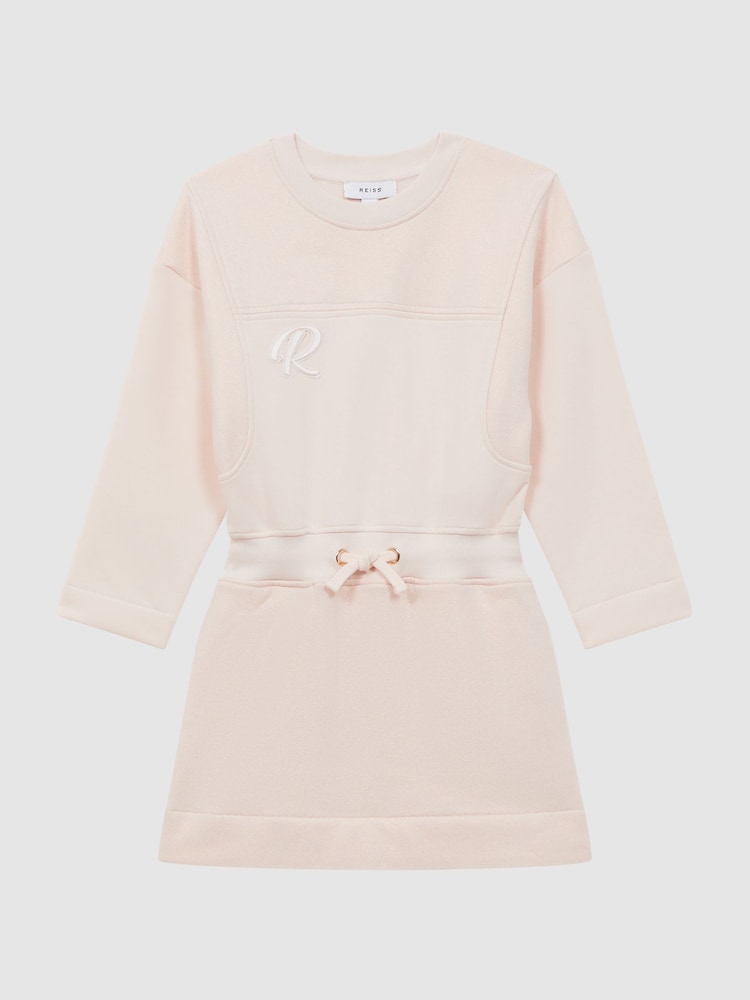 Reiss Pink Posie Sparkle Crew Neck Drawstring Dress - Image 2 of 6