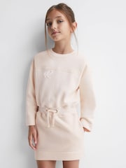 Reiss Pink Posie Sparkle Crew Neck Drawstring Dress - Image 3 of 6