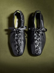 CERENE Black Leather Arlo Lace Up Ballet Flats - Image 1 of 5