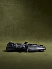 CERENE Black Leather Arlo Lace Up Ballet Flats - Image 2 of 5