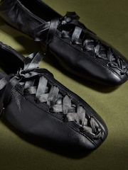 CERENE Black Leather Arlo Lace Up Ballet Flats - Image 4 of 5