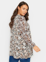 Yours Curve Black Cream Abstract Print Mesh Swing Top - Image 3 of 4