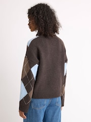 Albaray Chocolate Brown Argyle Jumper - Image 2 of 5