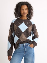 Albaray Chocolate Brown Argyle Jumper - Image 4 of 5
