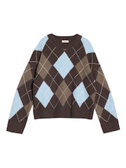 Albaray Chocolate Brown Argyle Jumper - Image 5 of 5