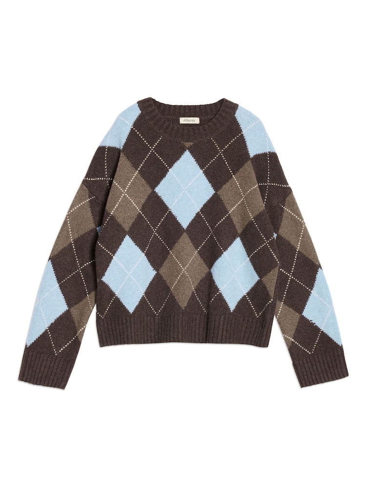 Albaray Chocolate Brown Argyle Jumper - Image 5 of 5 Albaray Chocolate Brown Argyle Jumper - Image 5 of 5