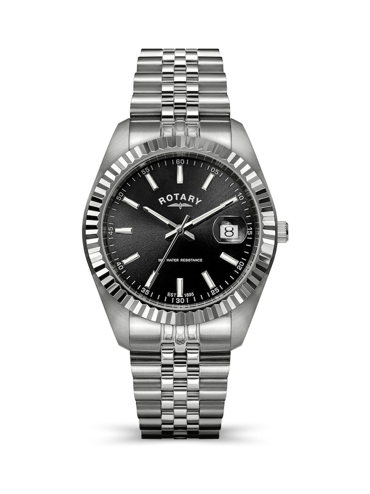 Rotary Silver Black Dial Stainless Steel Bracelet Watch - Image 1 of 6 Rotary Silver Black Dial Stainless Steel Bracelet Watch - Image 1 of 6